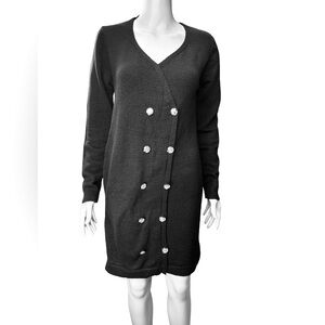 Black Double-Breasted Sweater Dress Long Sleeves Large SHEIN